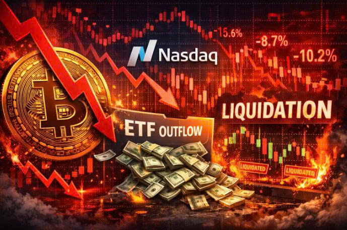 Crypto lao dốc cùng cổ phiếu công nghệ: ETF outflow, đòn bẩy bị quét và cú risk-off kéo Bitcoin rơi mạnh